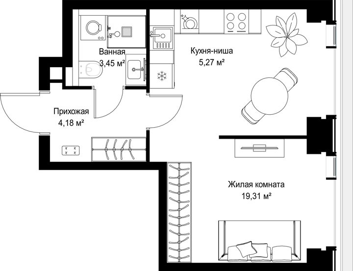 1-комнатная квартира, 32,2 м² — фото 1