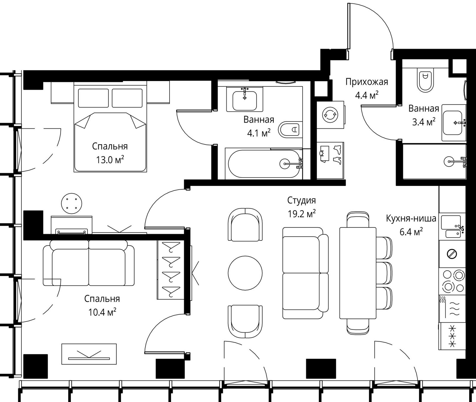 2-комнатная квартира, 60,9 м²