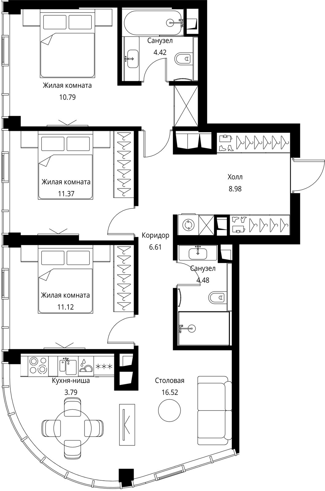 3-комнатная квартира, 80,9 м²