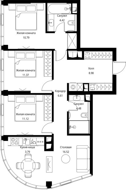 3-комнатная квартира, 80,9 м² — фото 1