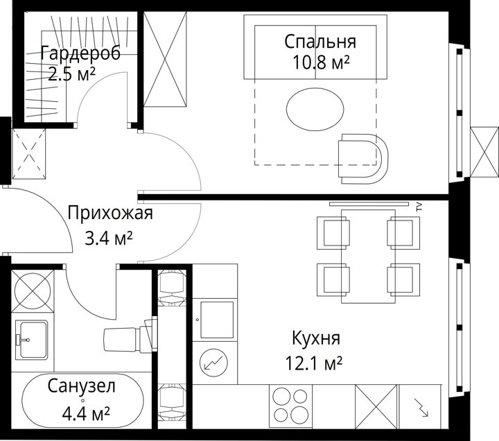 1-комнатная квартира, 33,2 м² — фото 1