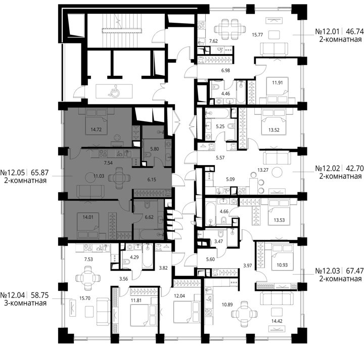 2-комнатная квартира, 65,9 м² — фото 2
