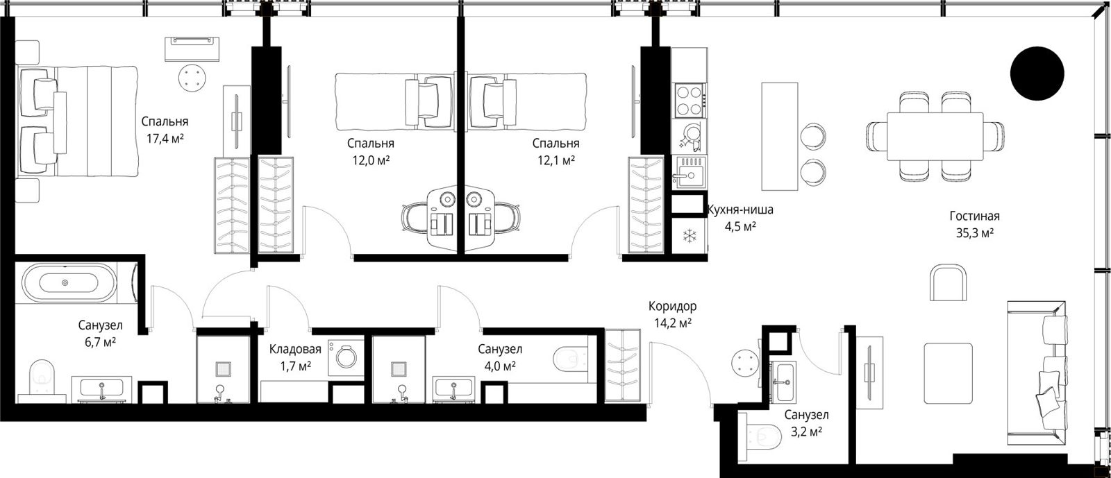3-комнатная квартира, 111,1 м²