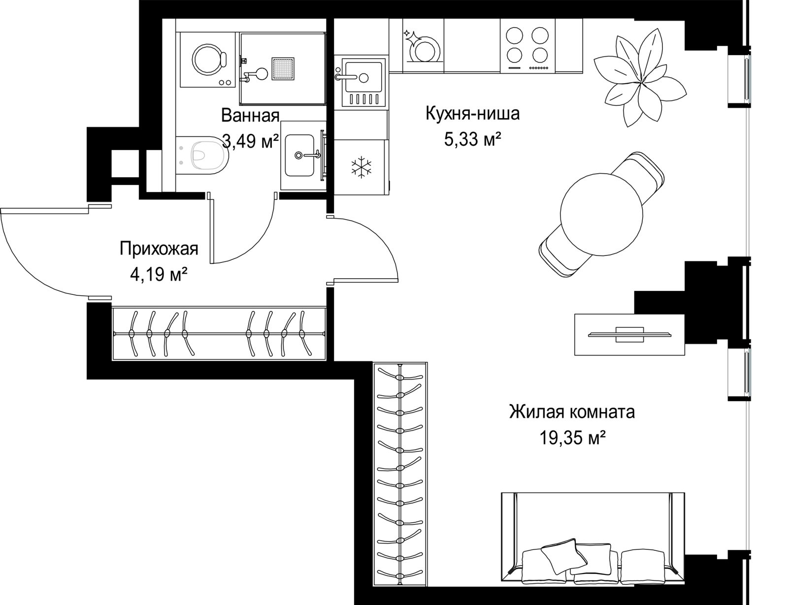 1-комнатная квартира, 32,4 м²