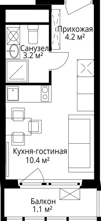 Квартира-студия, 18,9 м² — фото 1