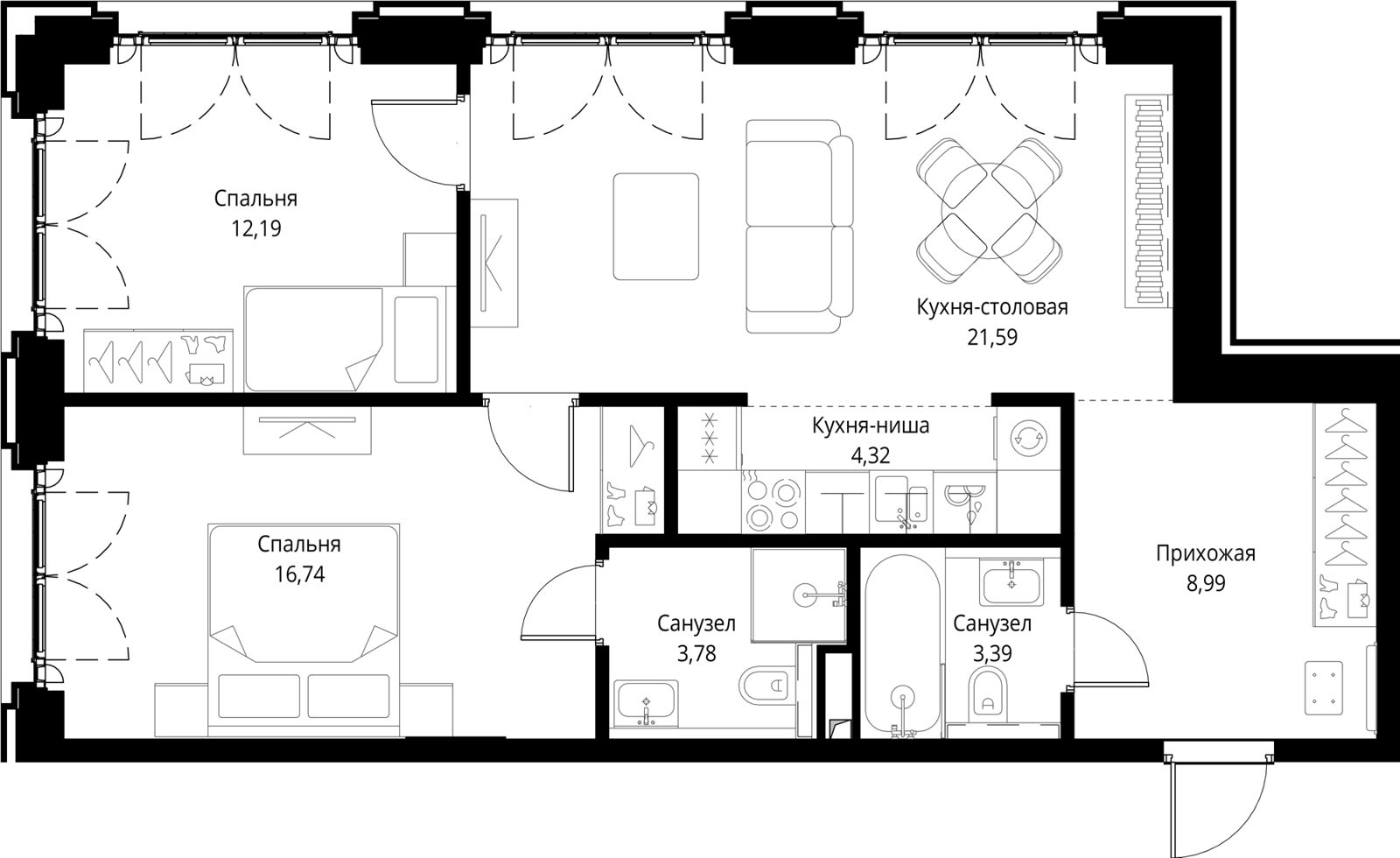 2-комнатная квартира, 71 м²