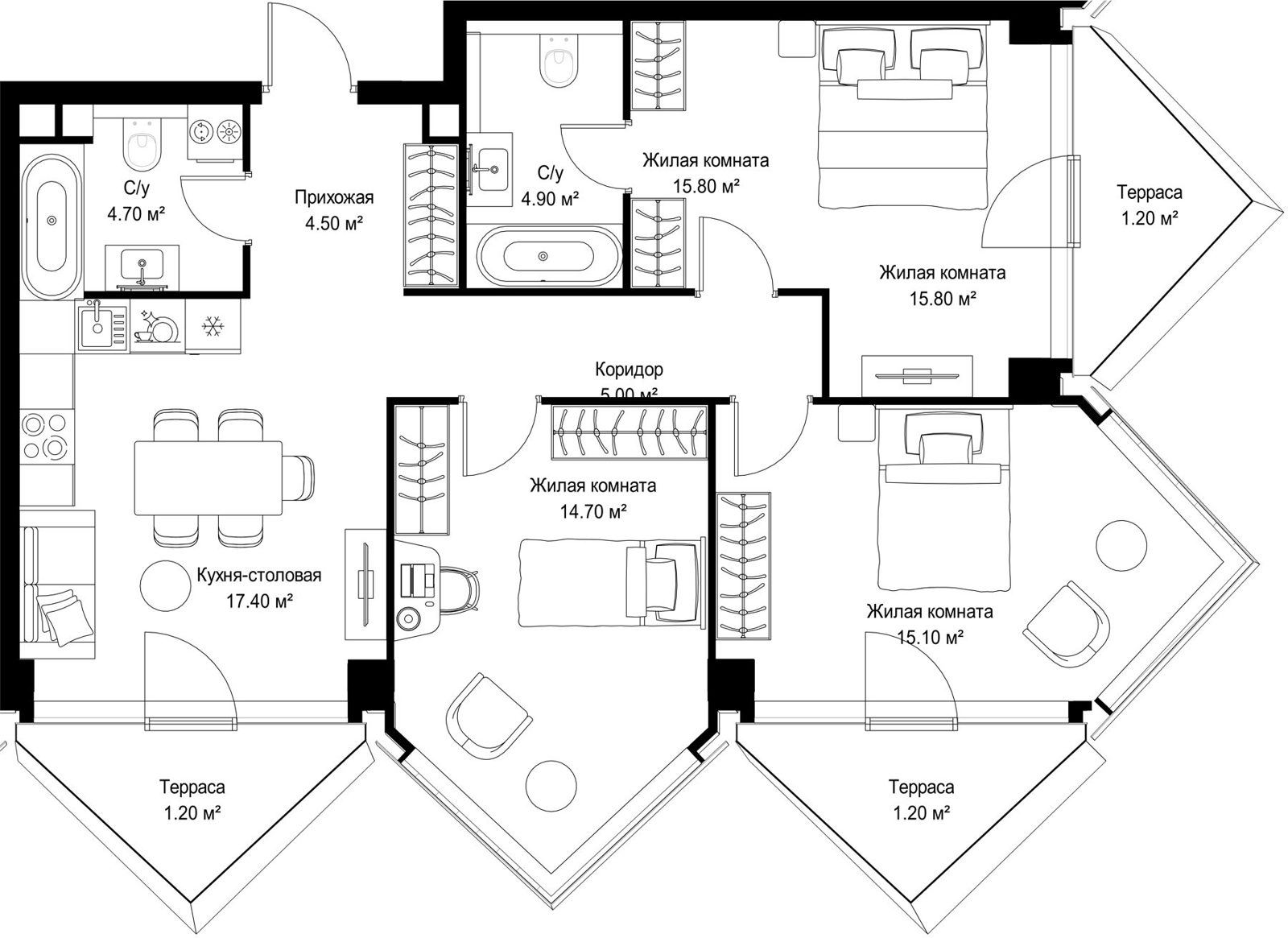 3-комнатная квартира, 85,7 м²