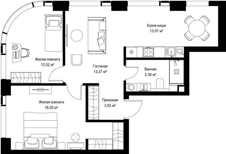 2-комнатная квартира, 65,6 м²
