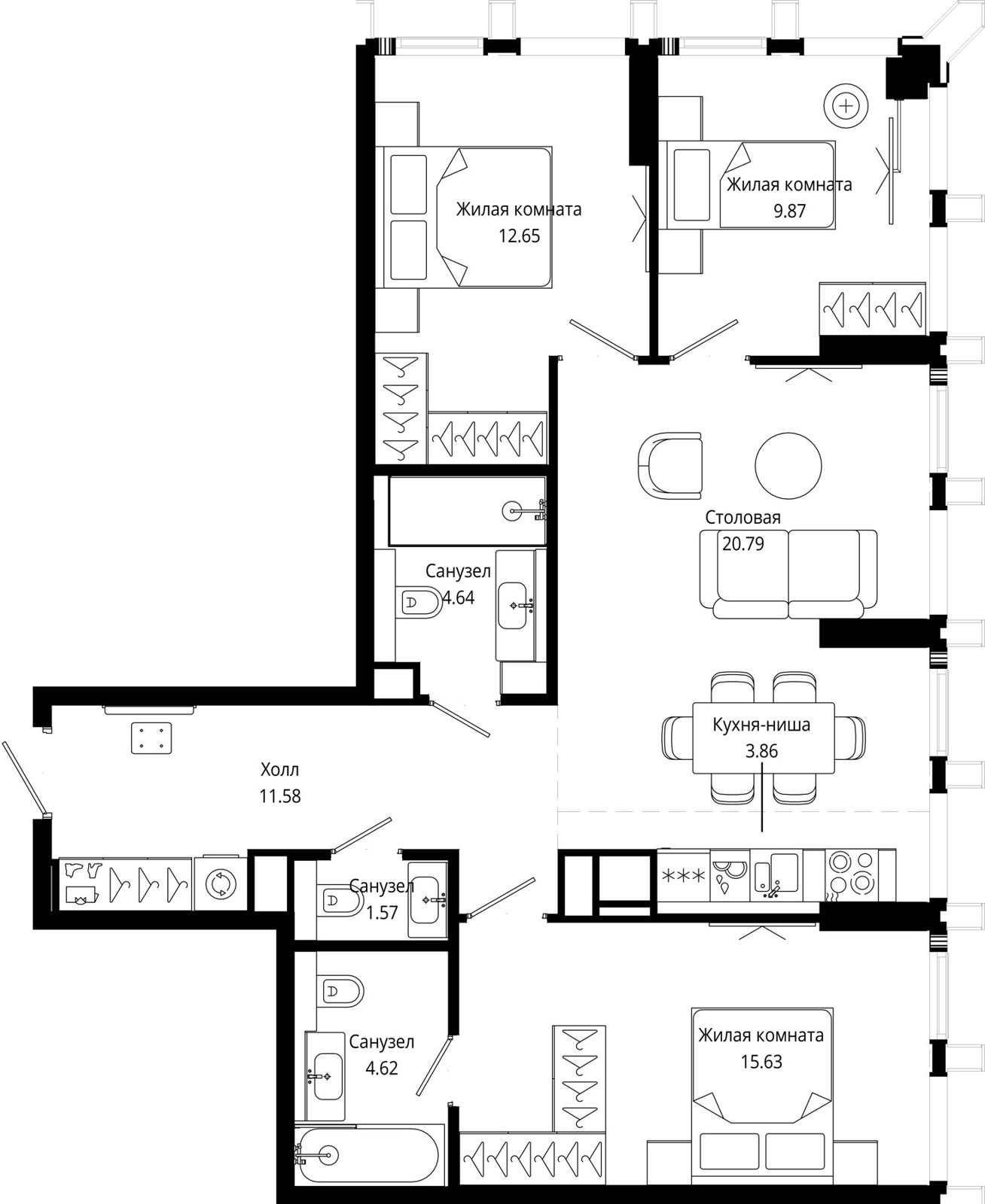 3-комнатная квартира, 85,4 м²