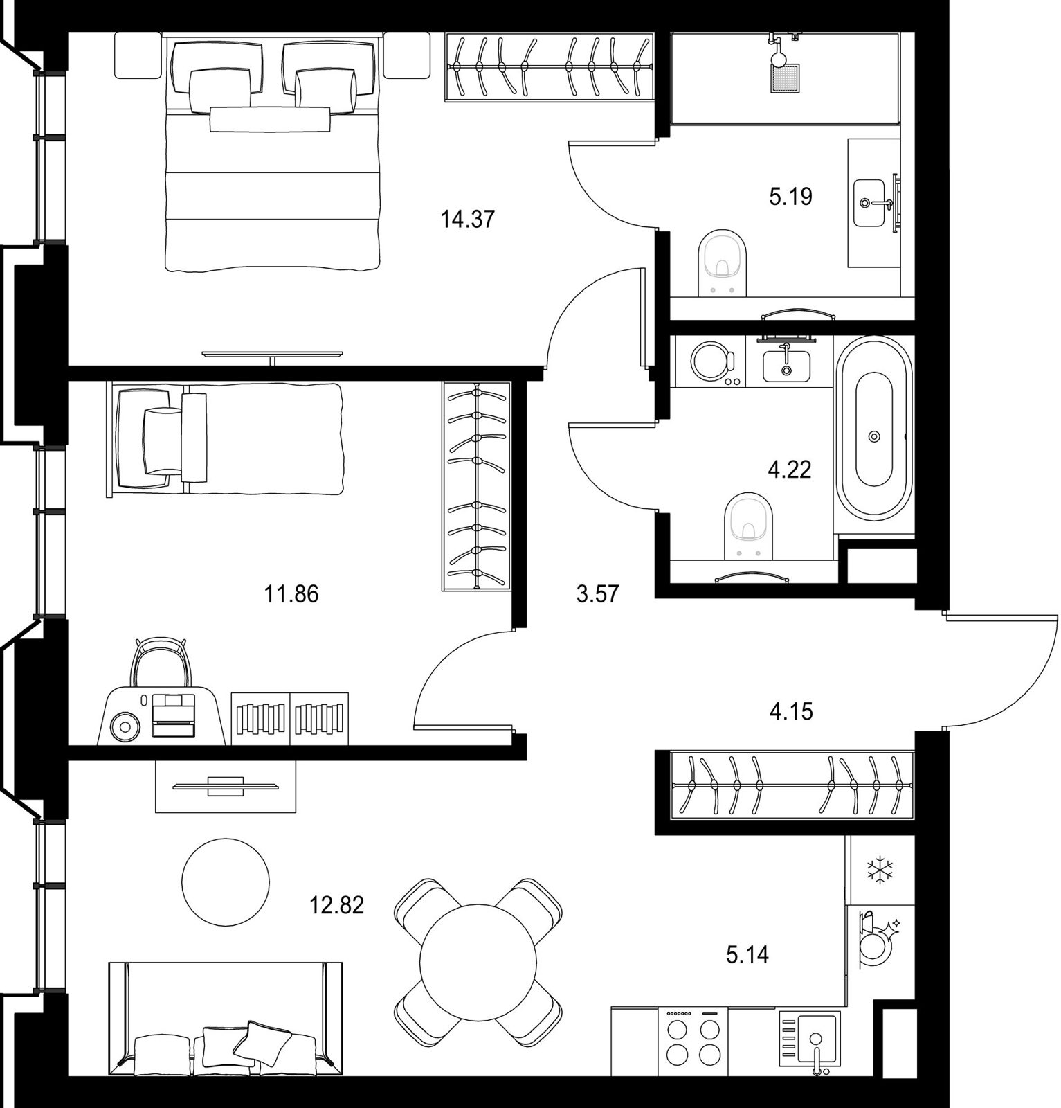 2-комнатная квартира, 61,3 м²