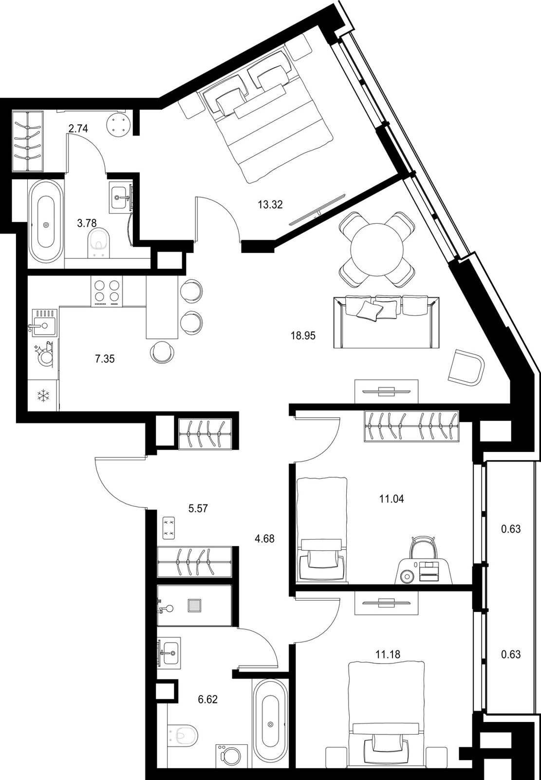 3-комнатная квартира, 86,5 м²