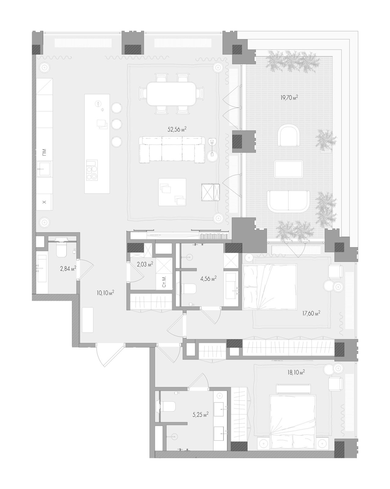 2-комнатная квартира, 121,8 м²