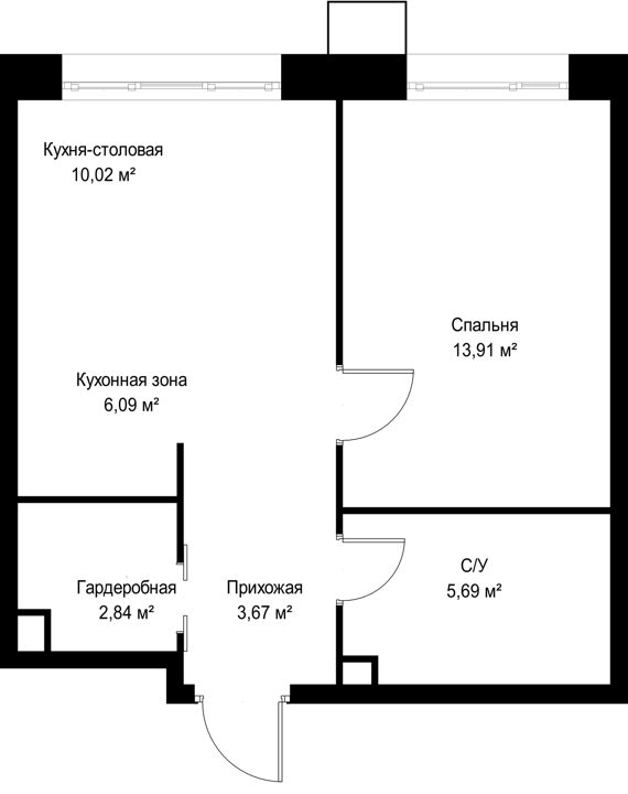 1-комнатная квартира, 42,2 м² — фото 2
