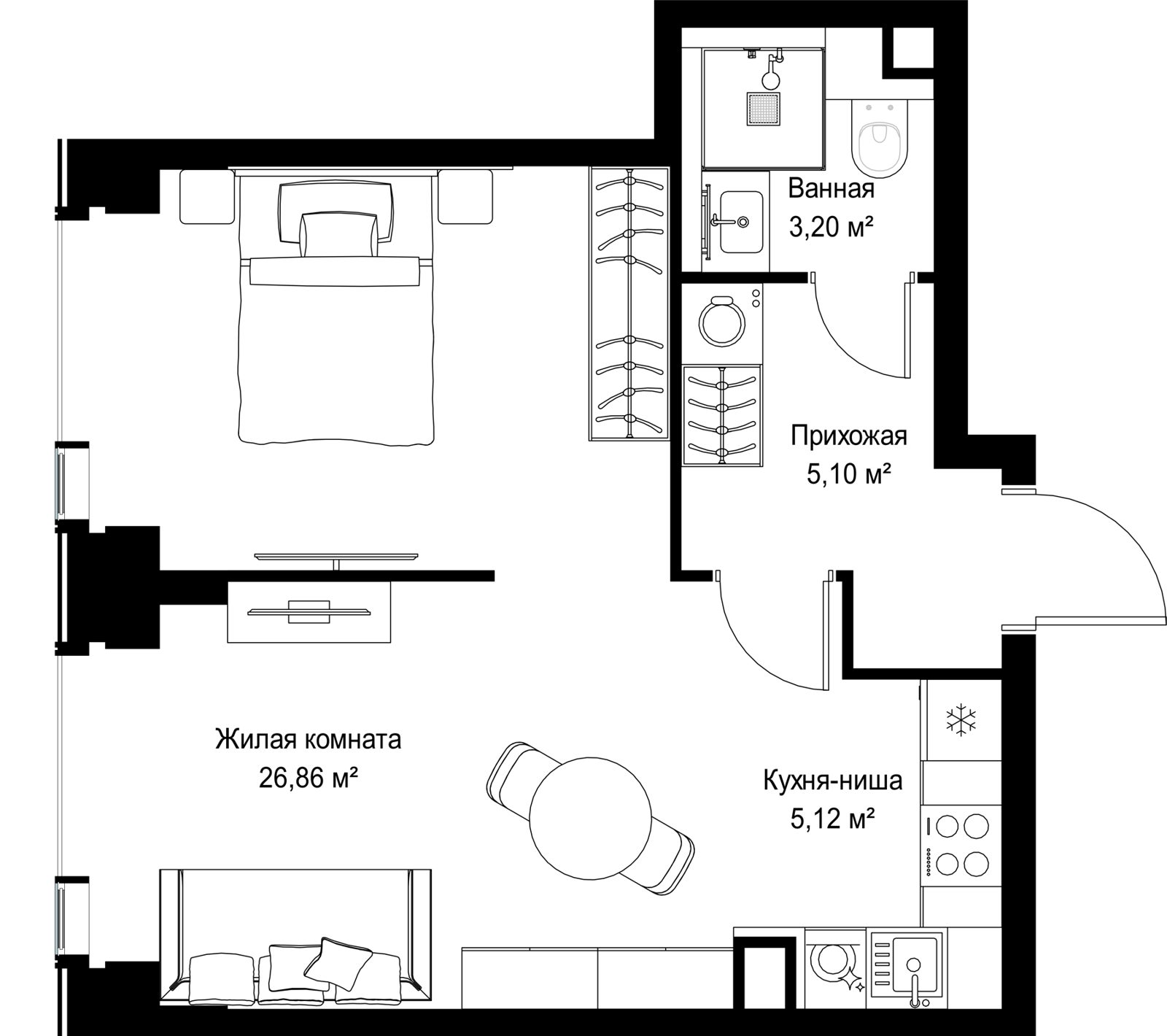 1-комнатная квартира, 40,3 м²