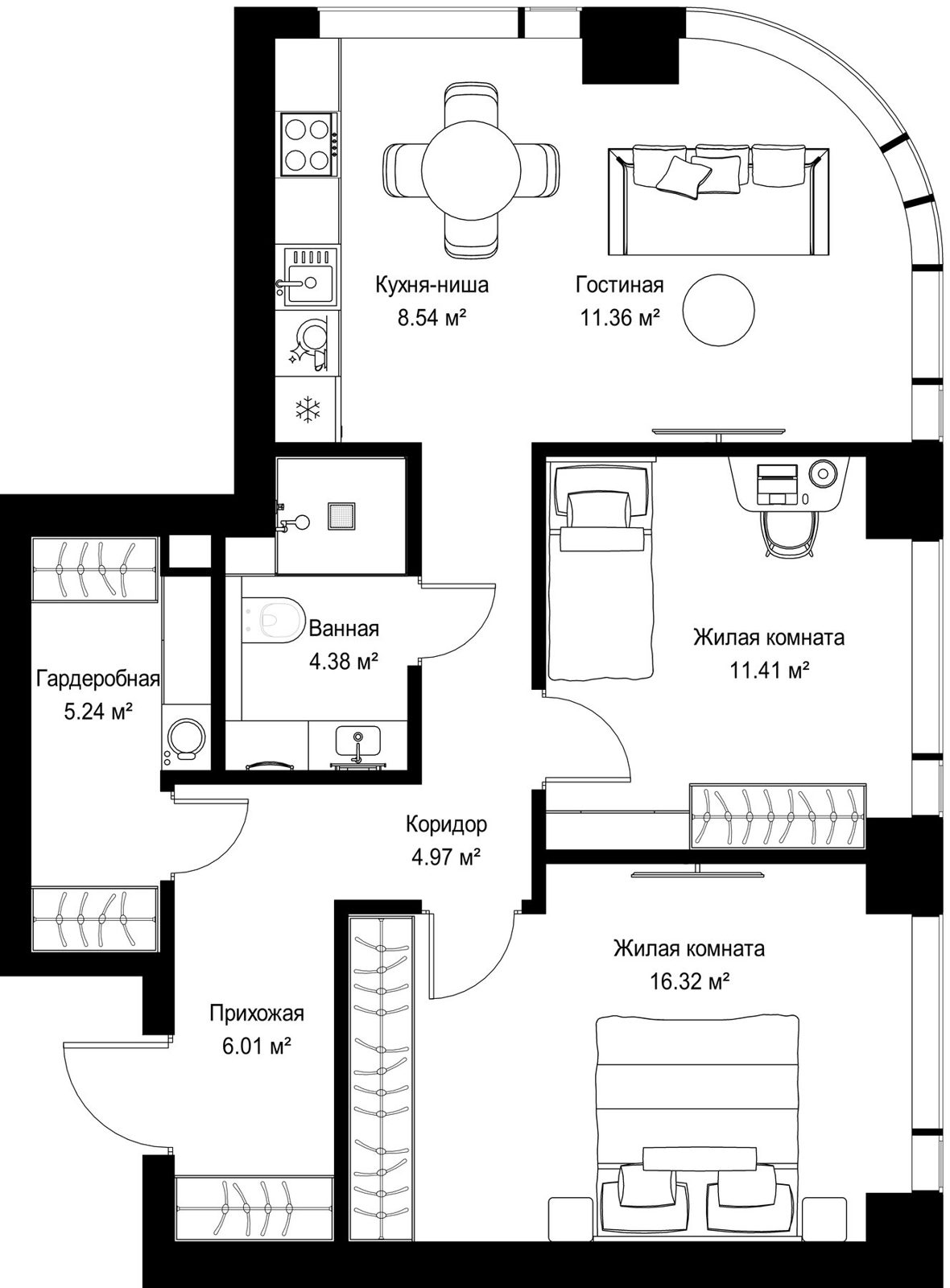 2-комнатная квартира, 68,2 м²