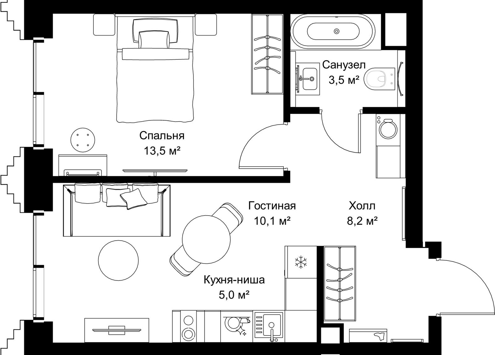 1-комнатная квартира, 40,3 м²