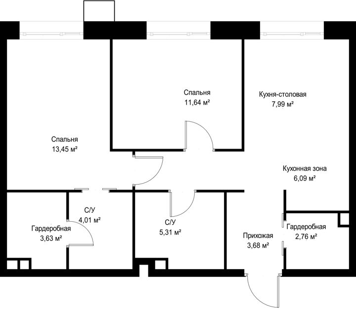 2-комнатная квартира, 62 м² — фото 2