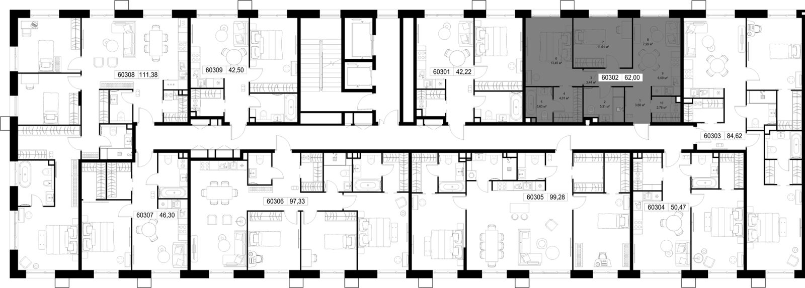 2-комнатная квартира, 62 м² — фото 3