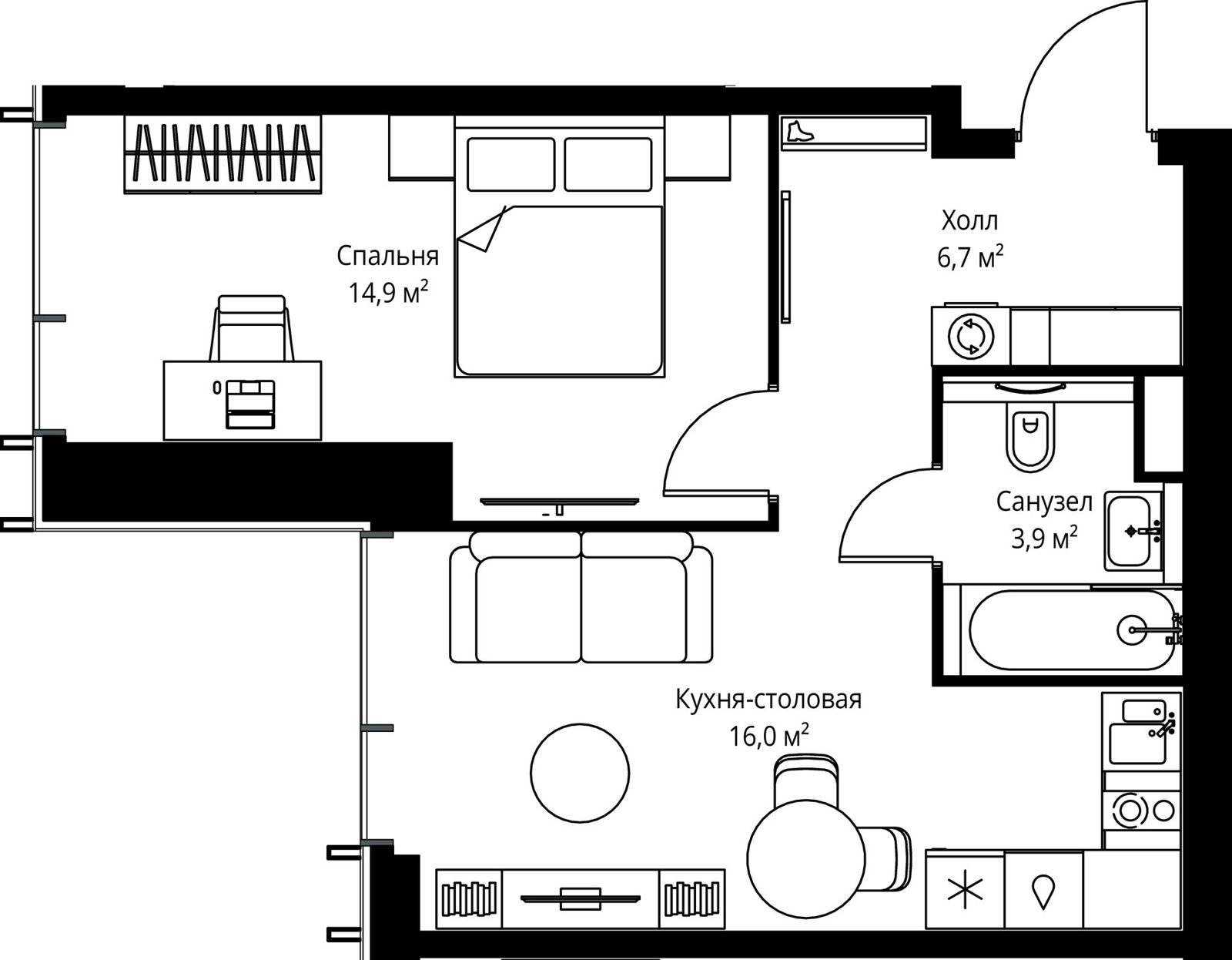 1-комнатная квартира, 41,5 м²