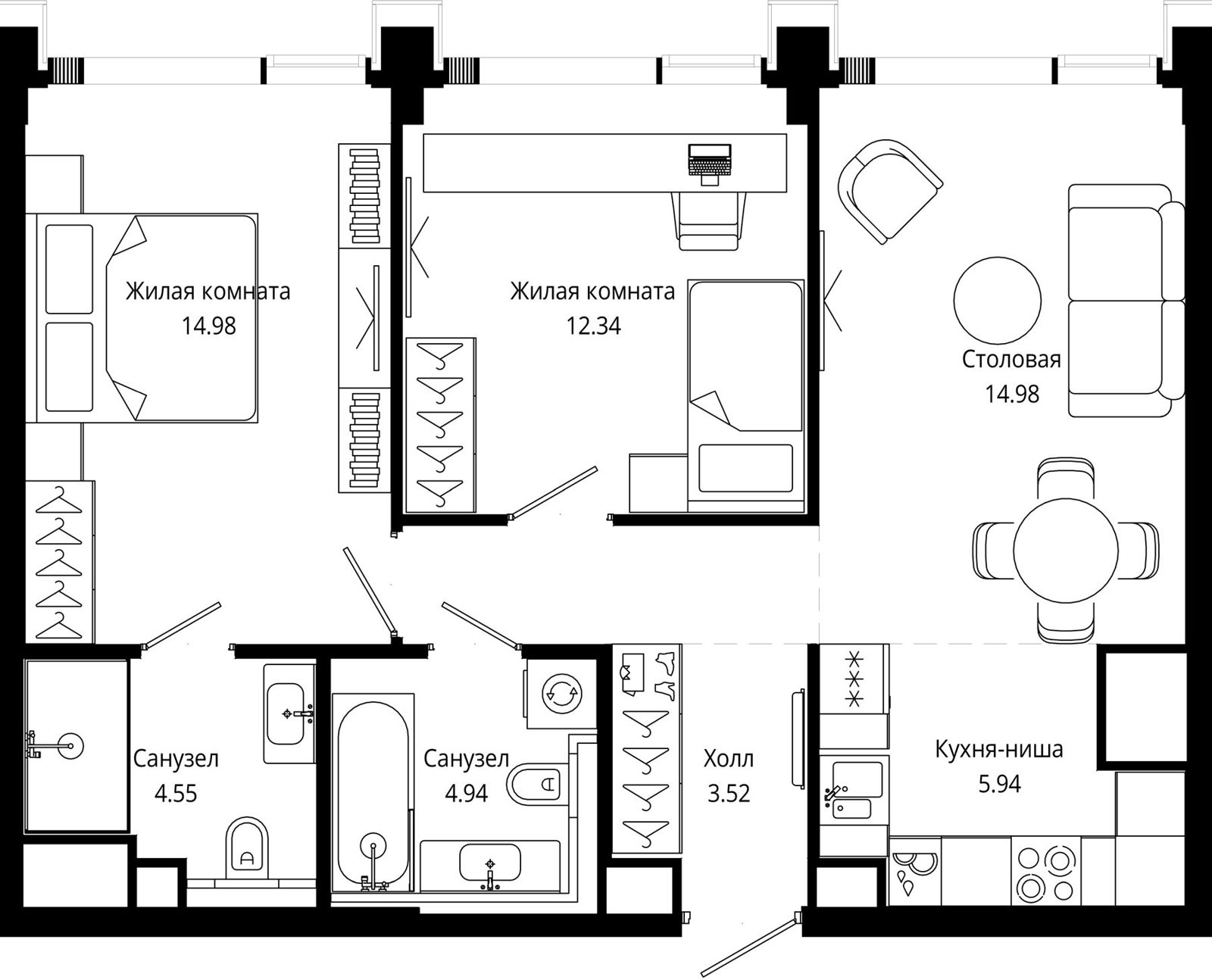 2-комнатная квартира, 66,5 м²