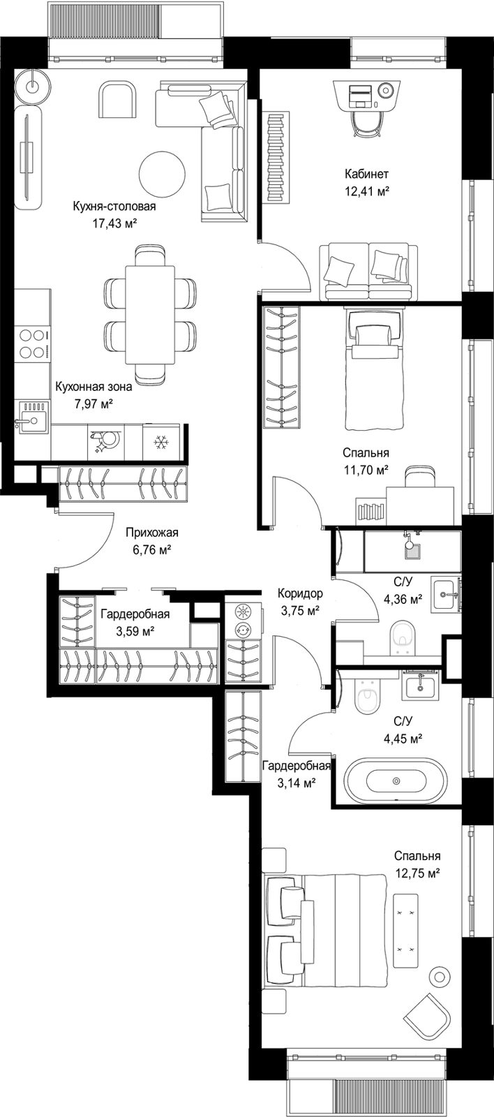 3-комнатная квартира, 88,3 м²