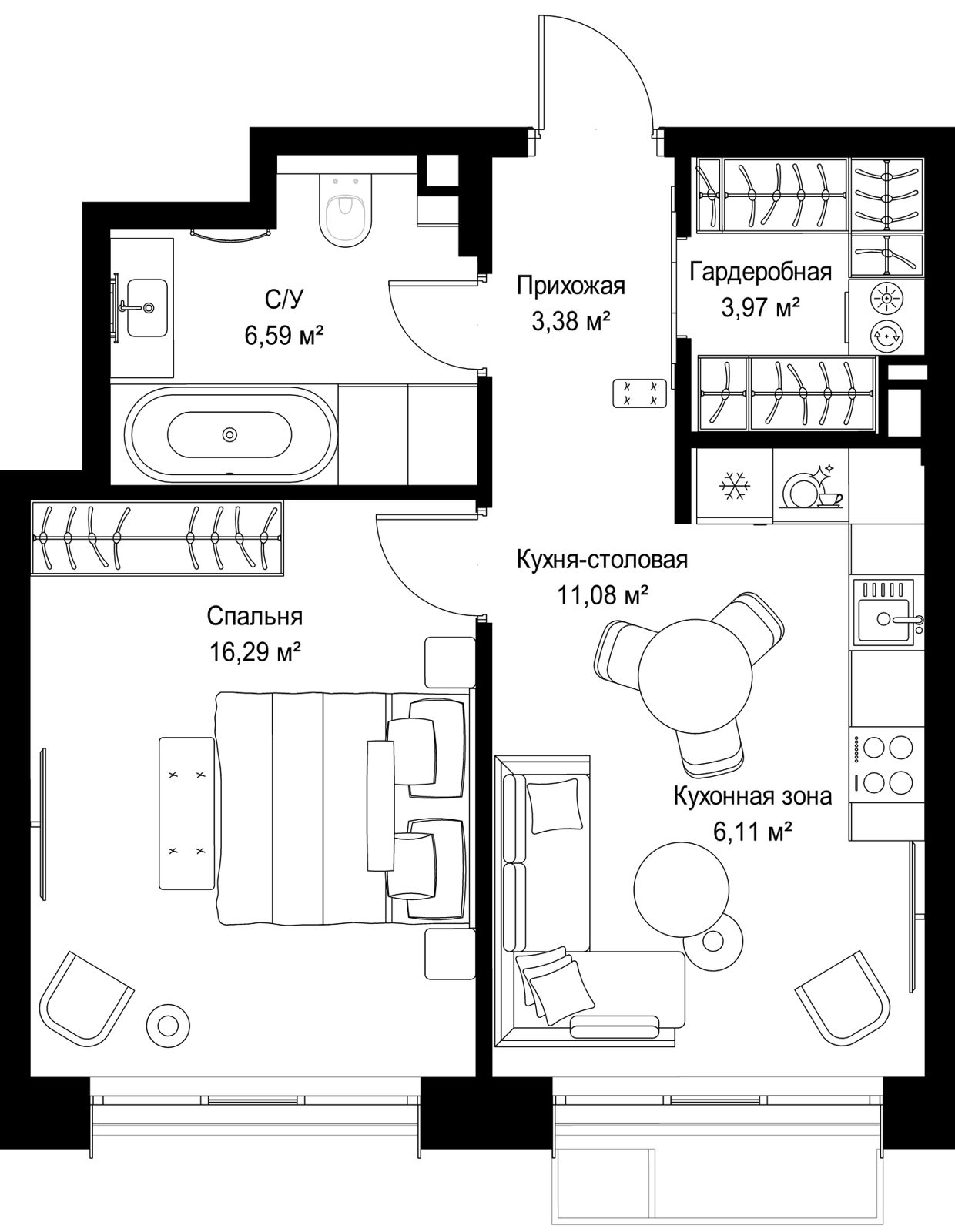 1-комнатная квартира, 47,4 м²