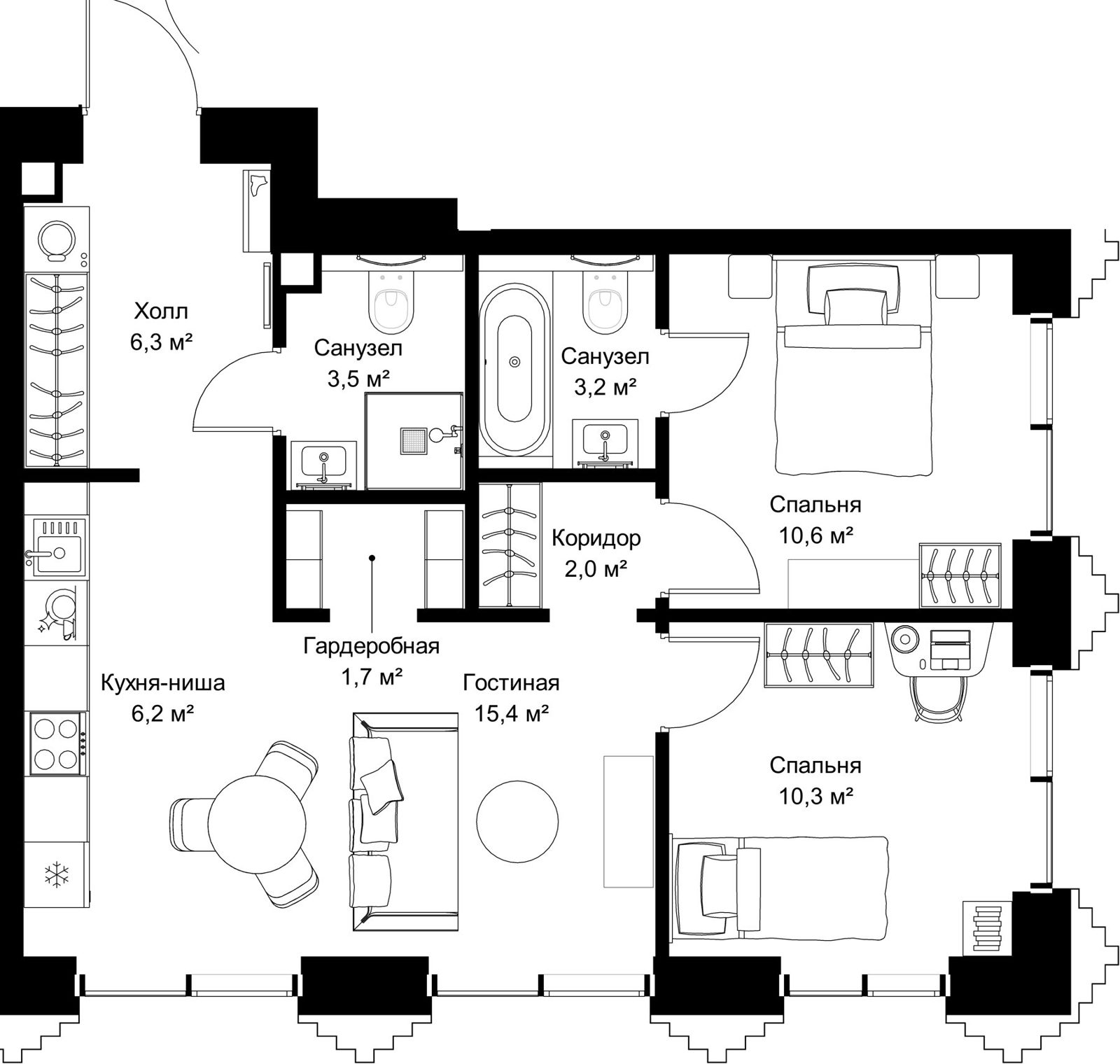 2-комнатная квартира, 59,2 м²