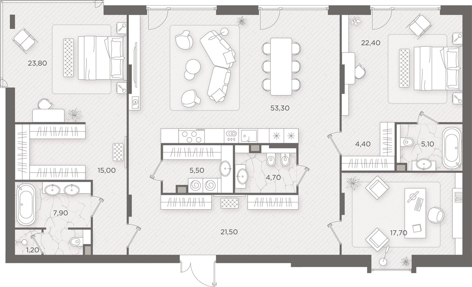 2-комнатная квартира, 182,5 м²