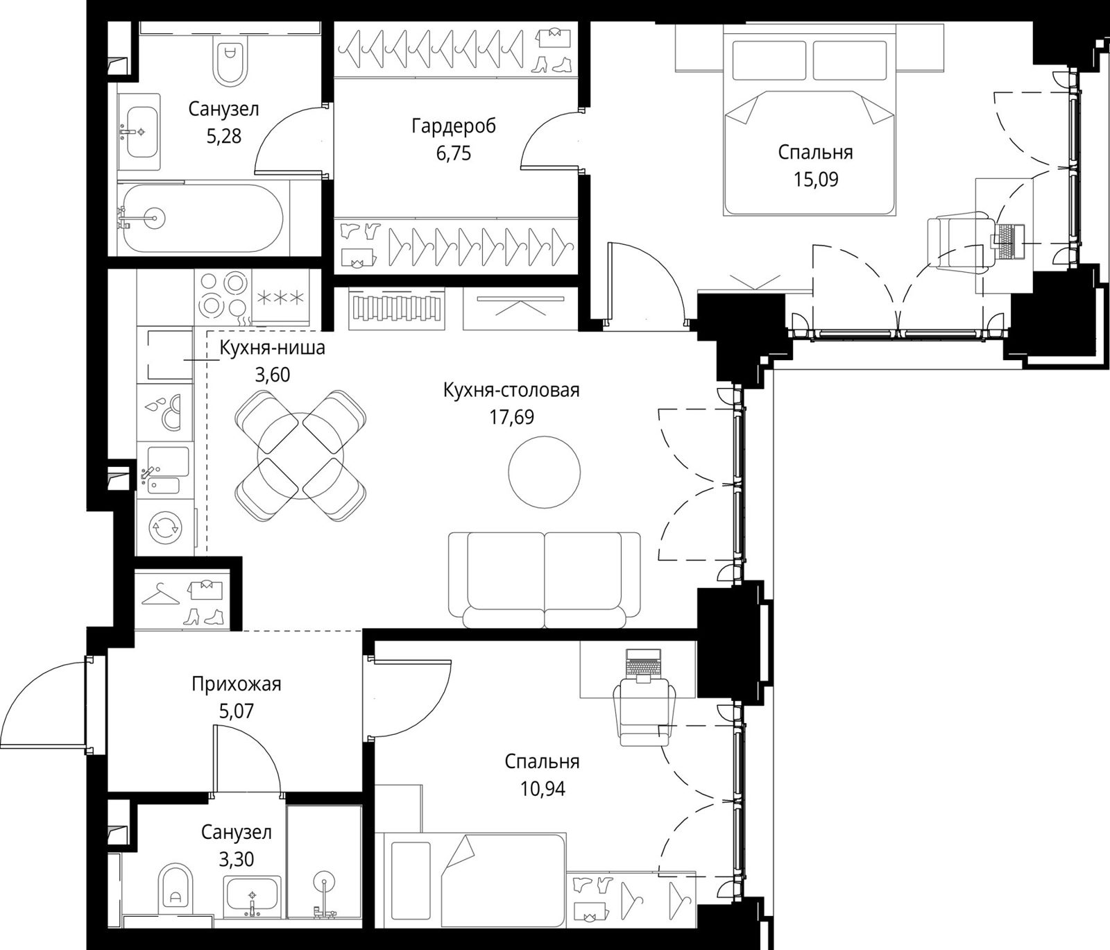 2-комнатная квартира, 67,7 м²
