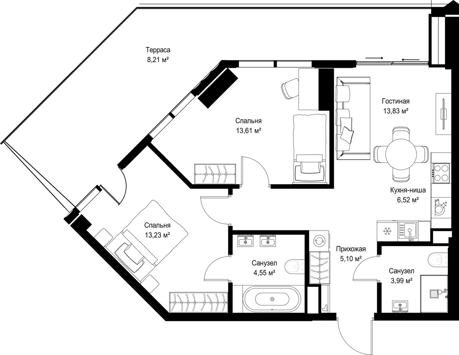 2-комнатная квартира, 69 м²