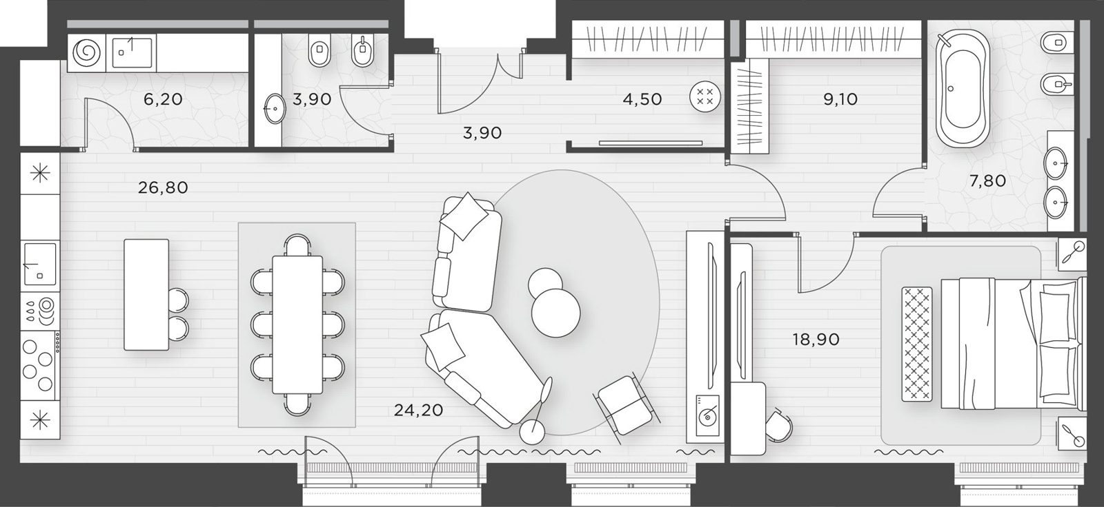 1-комнатная квартира, 105,3 м²
