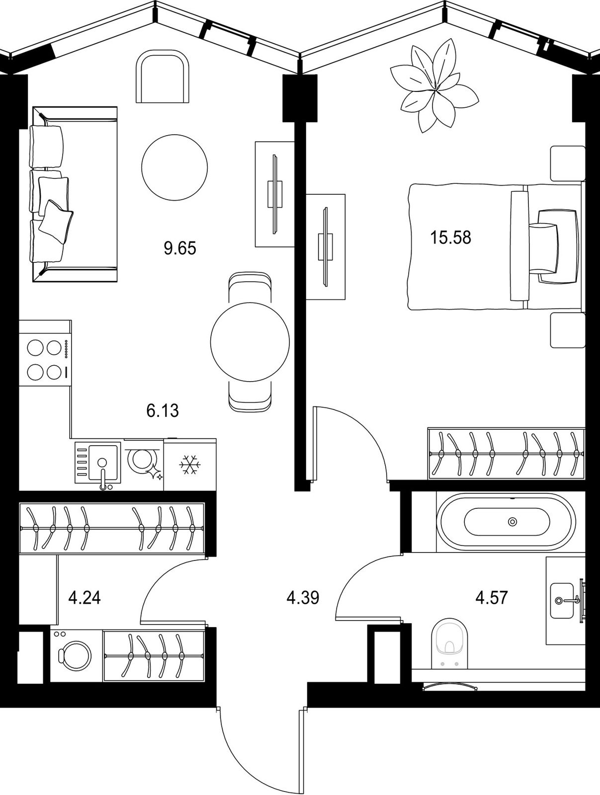 1-комнатная квартира, 44,6 м²