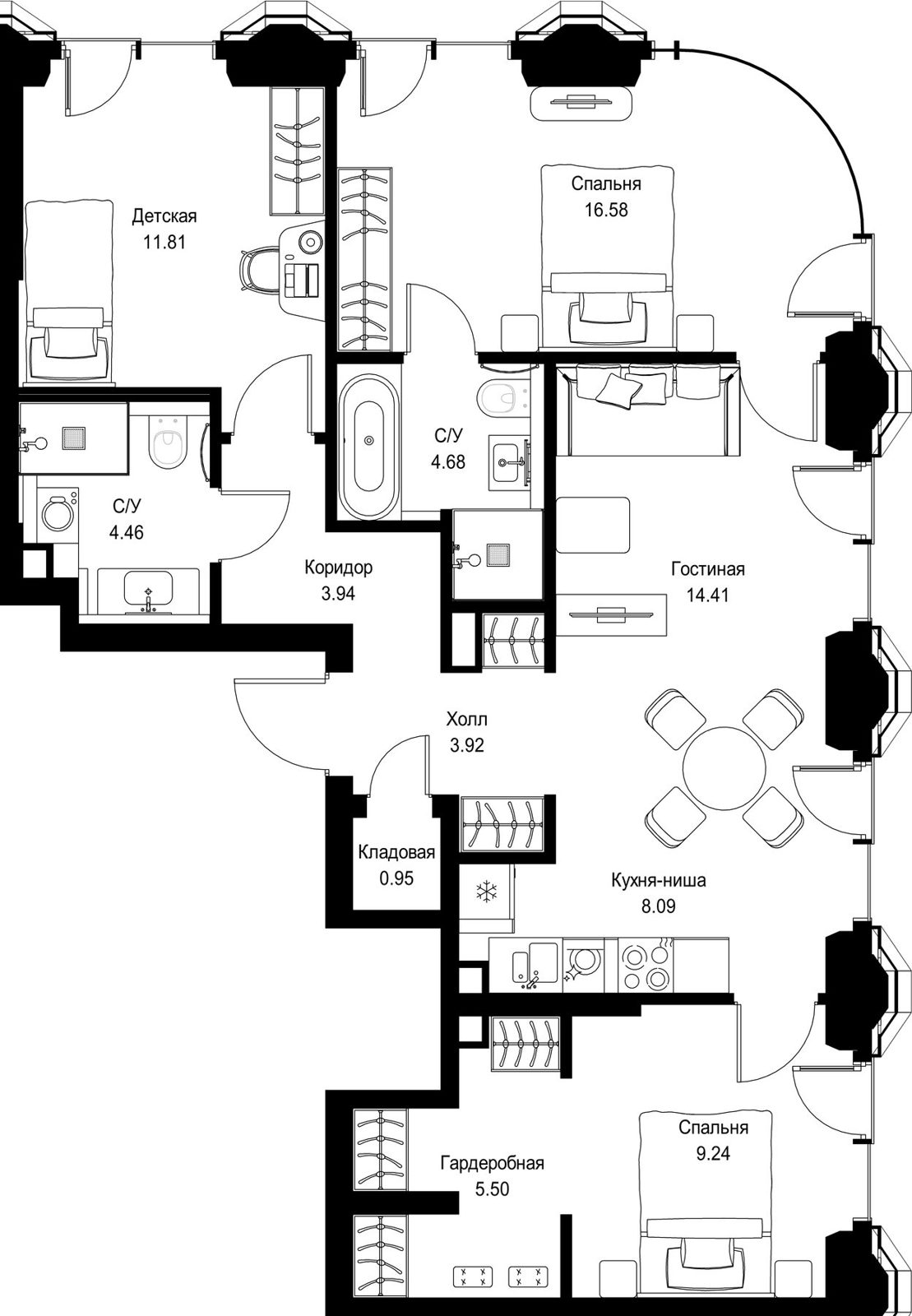 3-комнатная квартира, 83,6 м²