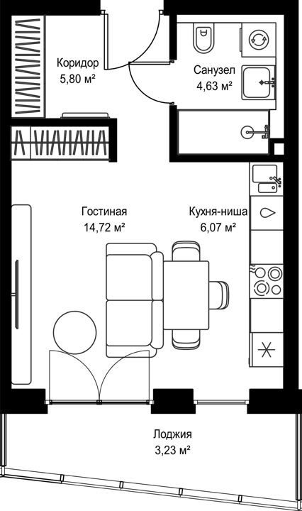 Квартира-студия, 34,1 м² — фото 1