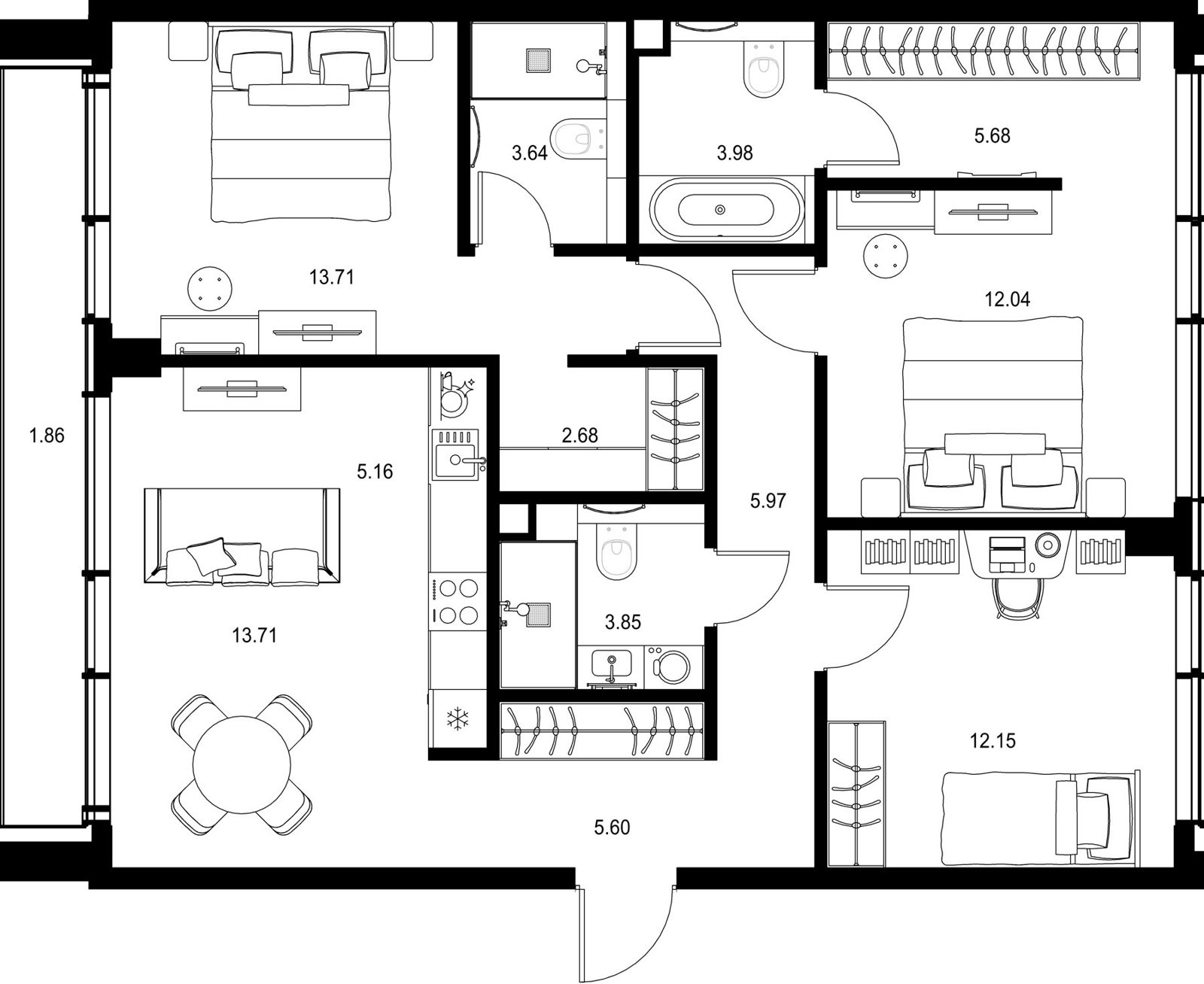 3-комнатная квартира, 90 м²