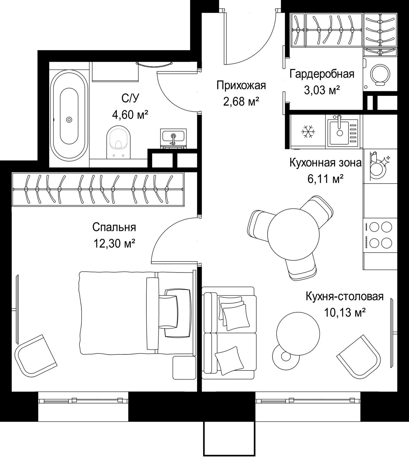 1-комнатная квартира, 38,9 м²