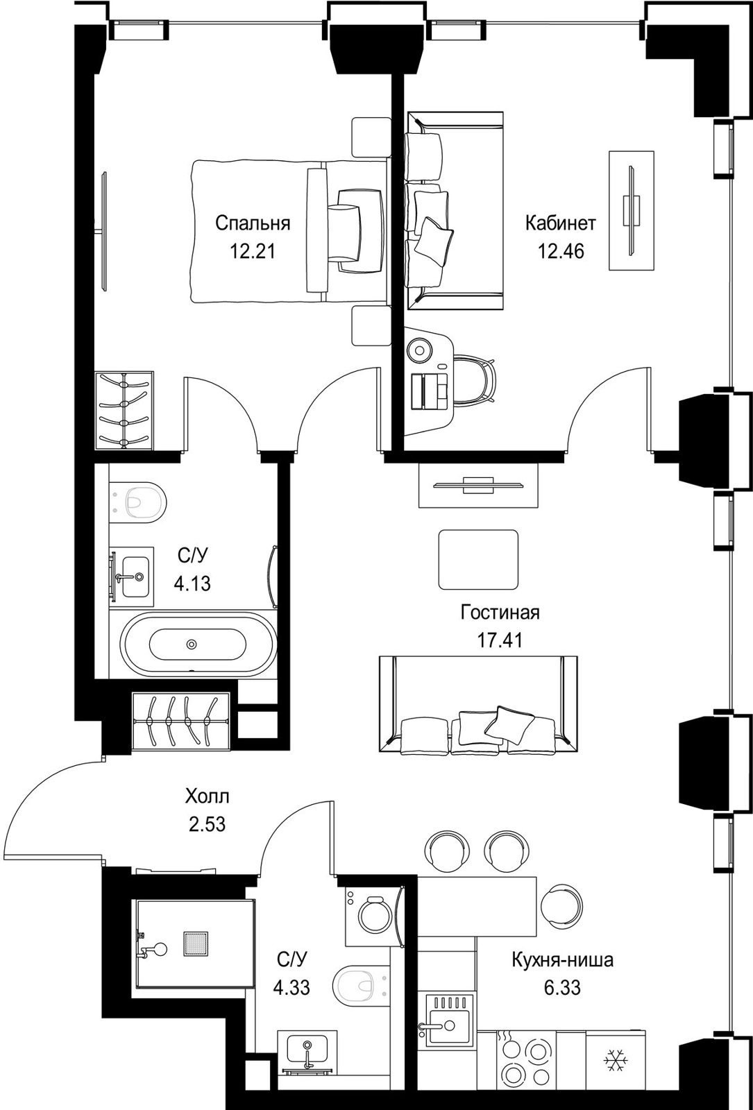 2-комнатная квартира, 59,4 м²