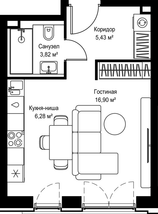 Квартира-студия, 32,4 м² — фото 1