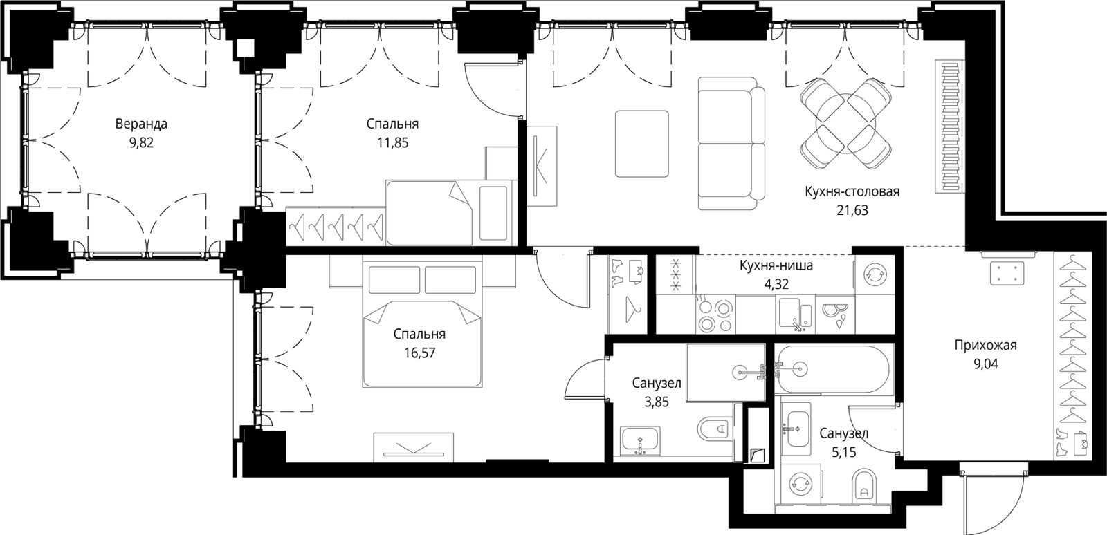 2-комнатная квартира, 82,2 м²