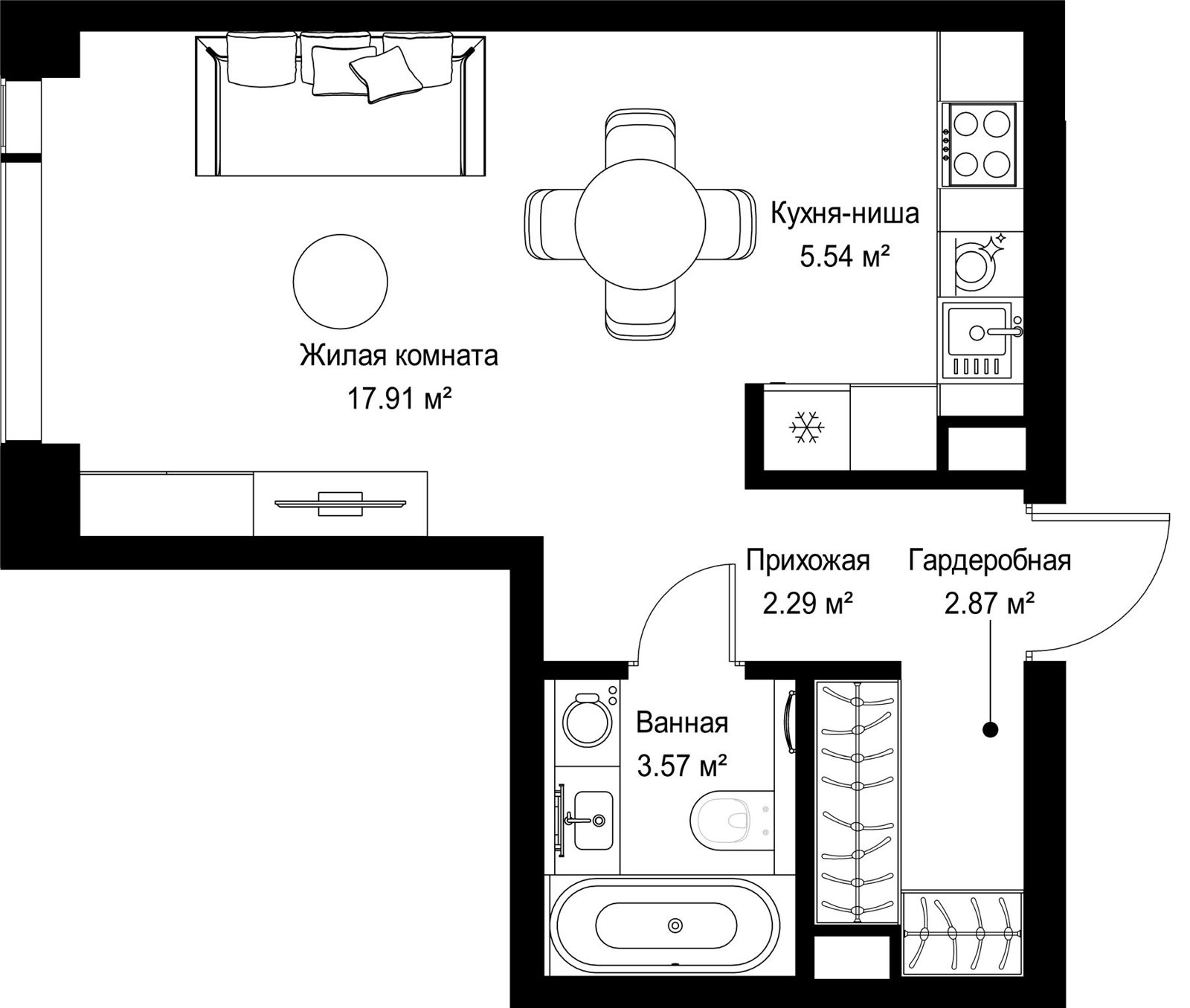 Квартира-студия, 32,2 м²