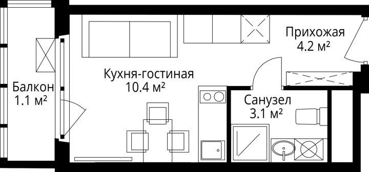 Квартира-студия, 18,8 м² — фото 1