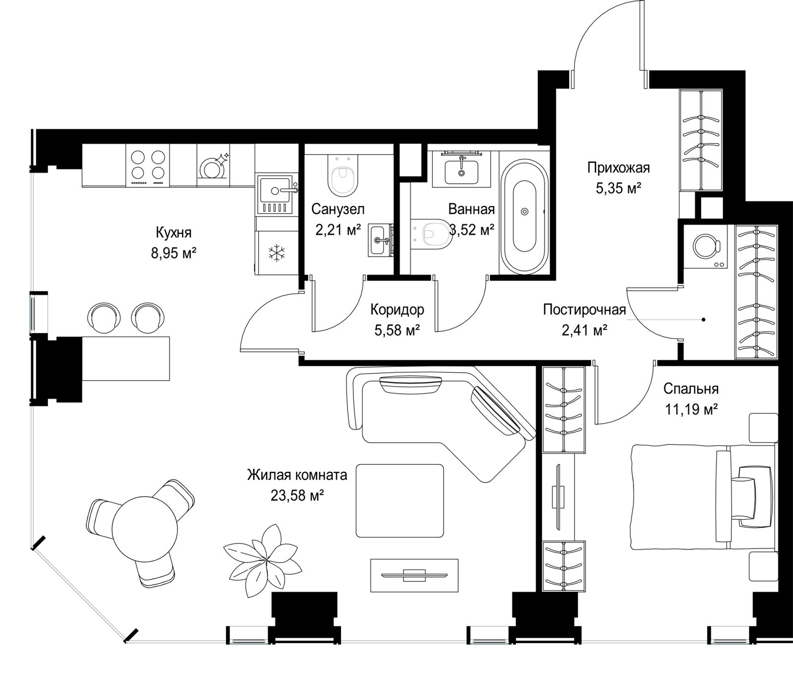 2-комнатная квартира, 62,8 м²
