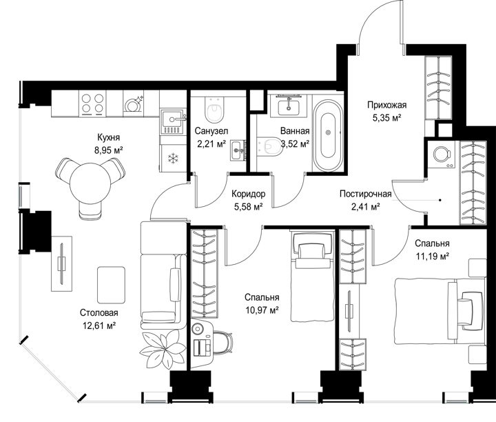 2-комнатная квартира, 62,8 м² — фото 2
