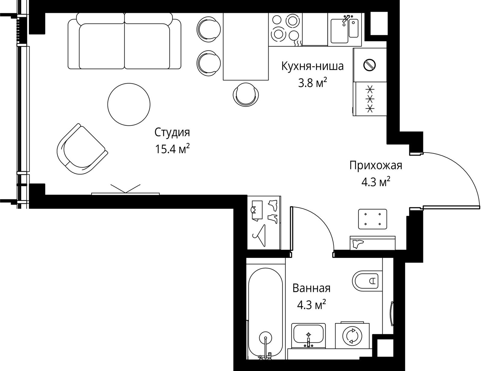 Квартира-студия, 27,8 м²
