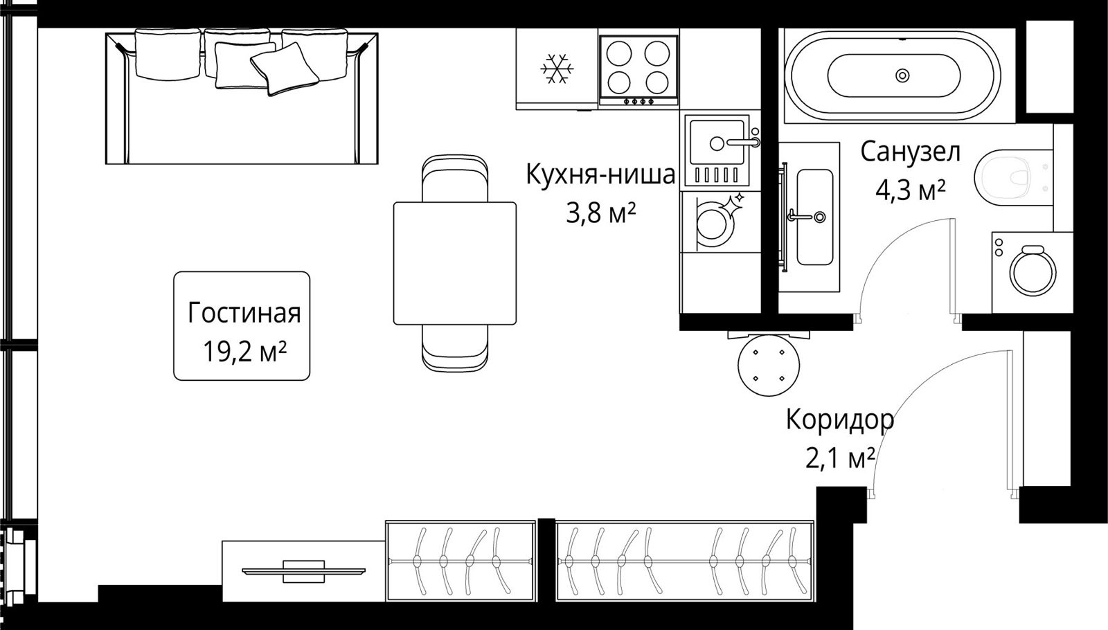 Квартира-студия, 29,4 м²