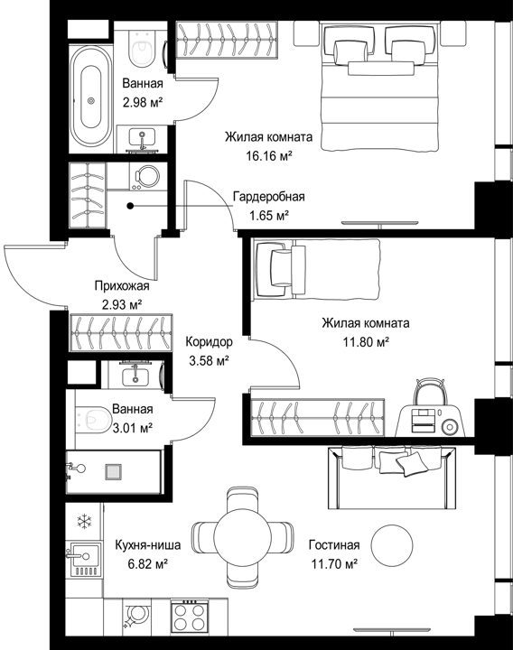 2-комнатная квартира, 60,6 м² — фото 1