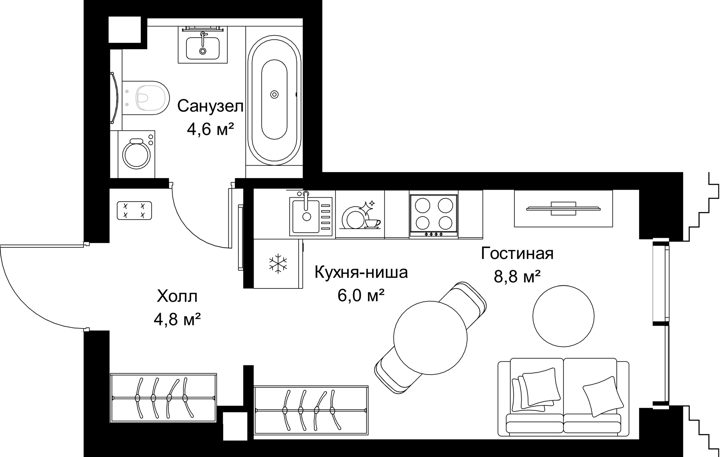 Квартира-студия, 24,2 м²