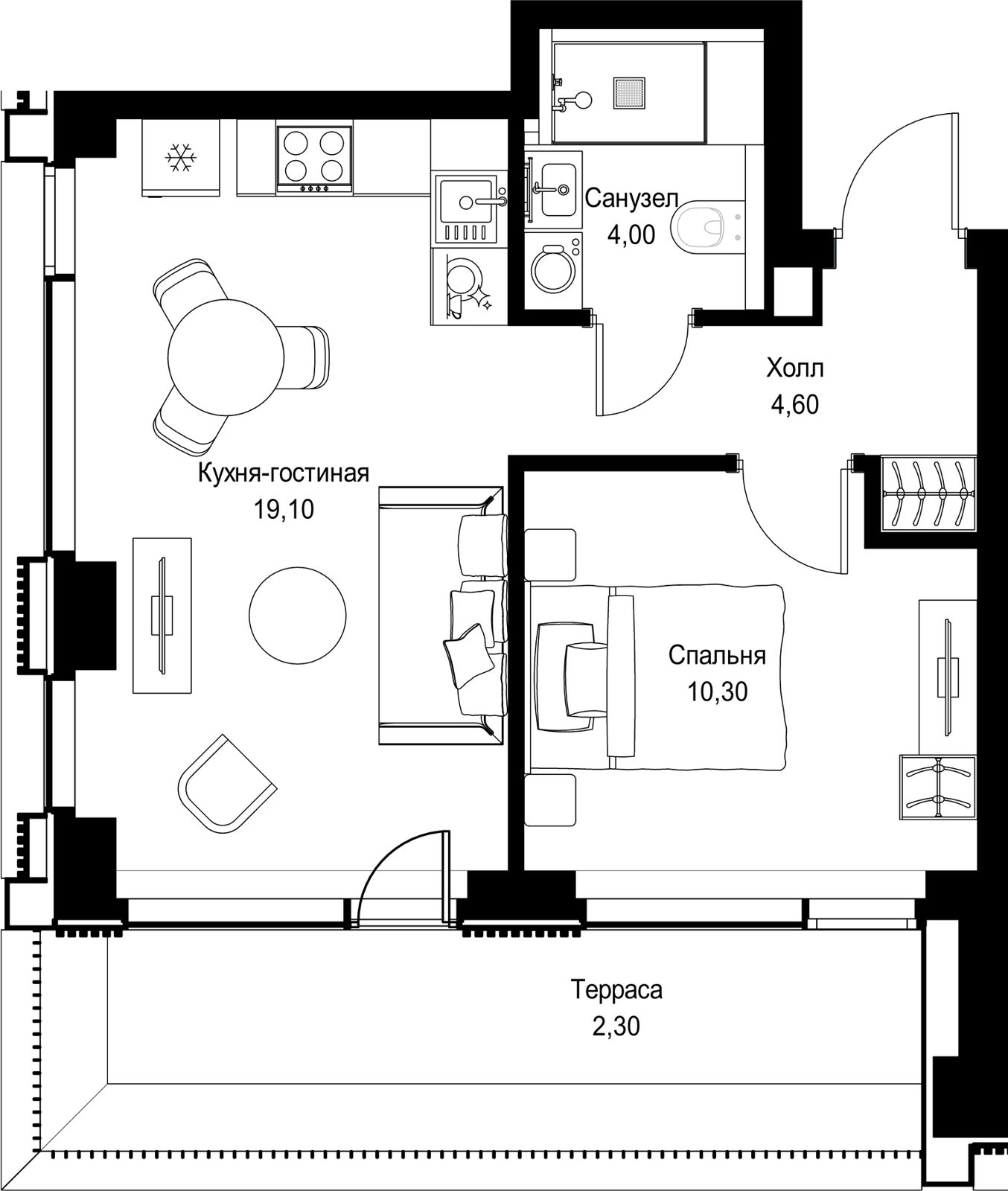 1-комнатная квартира, 40,3 м²