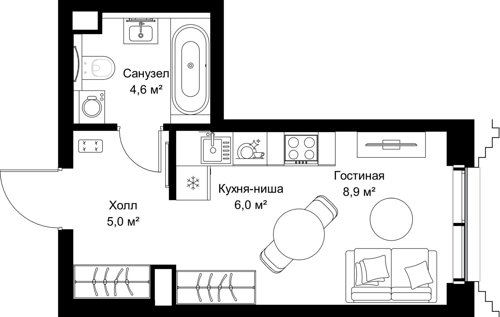 Квартира-студия, 24,5 м²