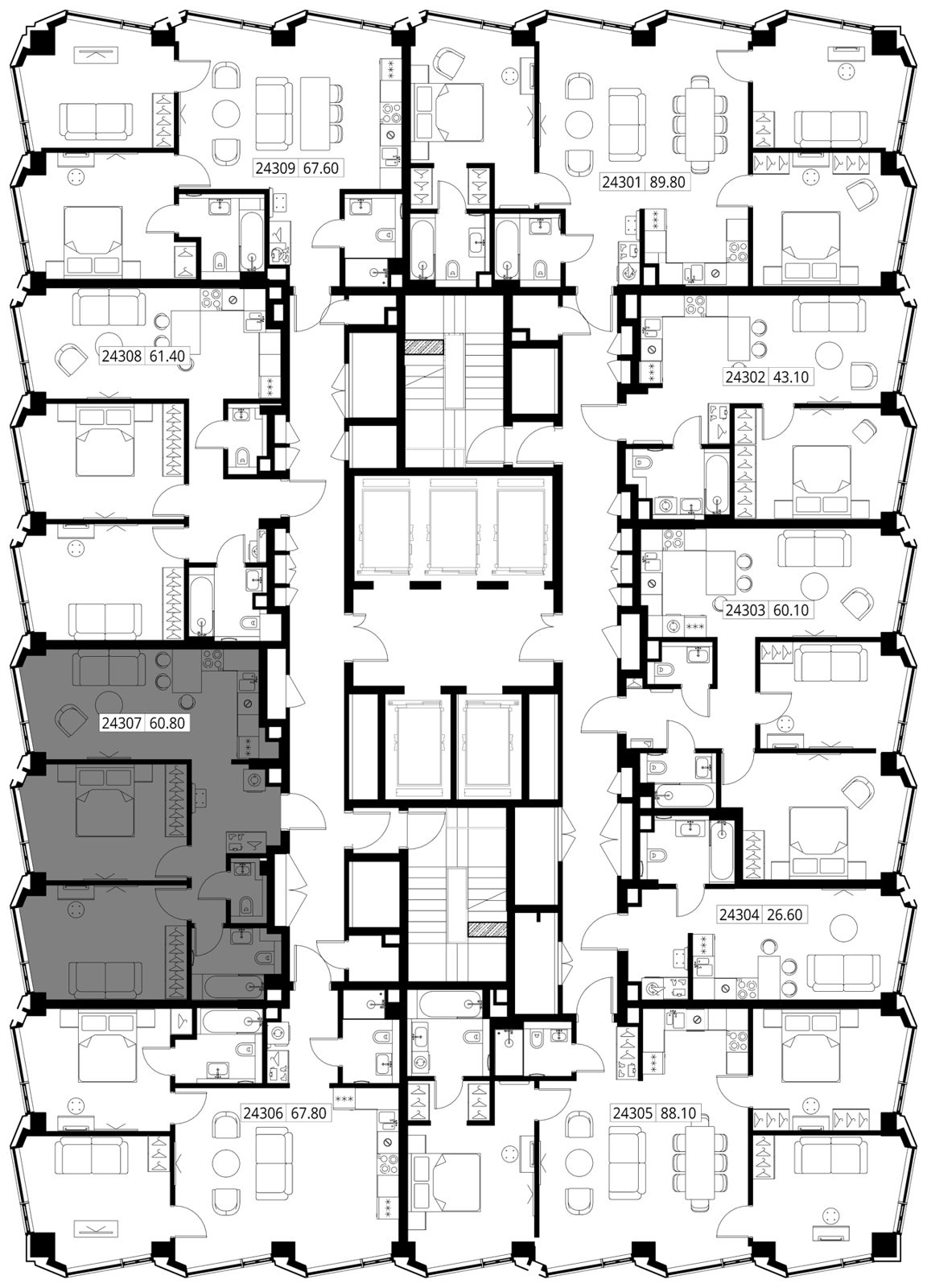 2-комнатная квартира, 60,8 м² — фото 2